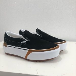 Vans Slip-On Stacked Black, White, & Gum Platform Shoes